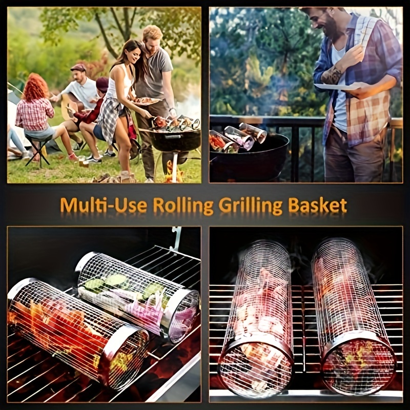 Outdoor Rolling Grilling Bbq Basket, Stainless Steel Leakproof Mesh Barbecue  Rack, Picnic Camping Simple Cylindrical Bbq Grill, Bbq Tools, Bbq  Accessories, Grill Accessories - Temu Germany