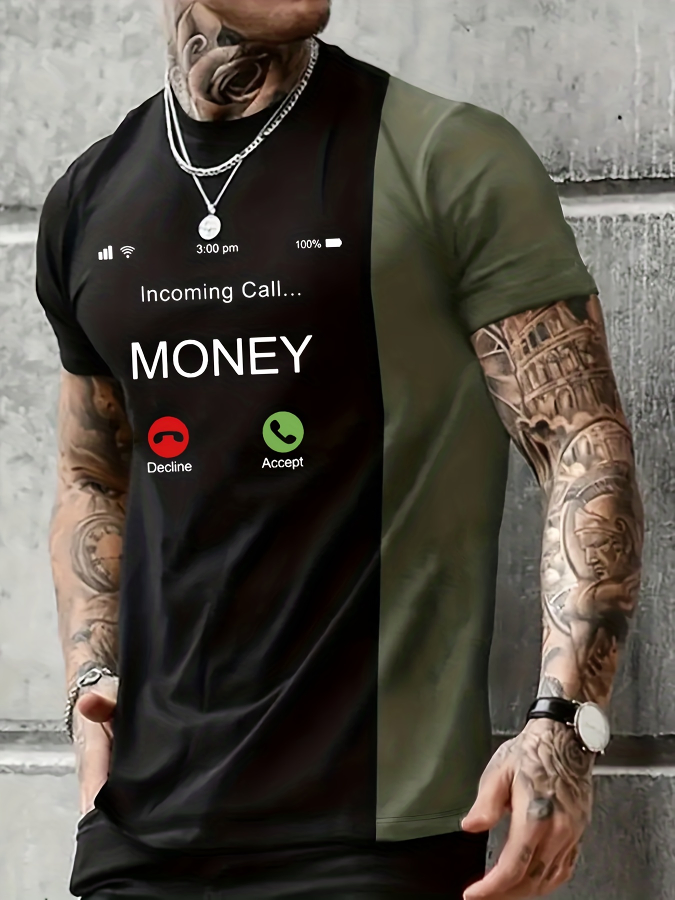 Money Incoming Call Print Color Block Short Sleeve T shirts - Temu