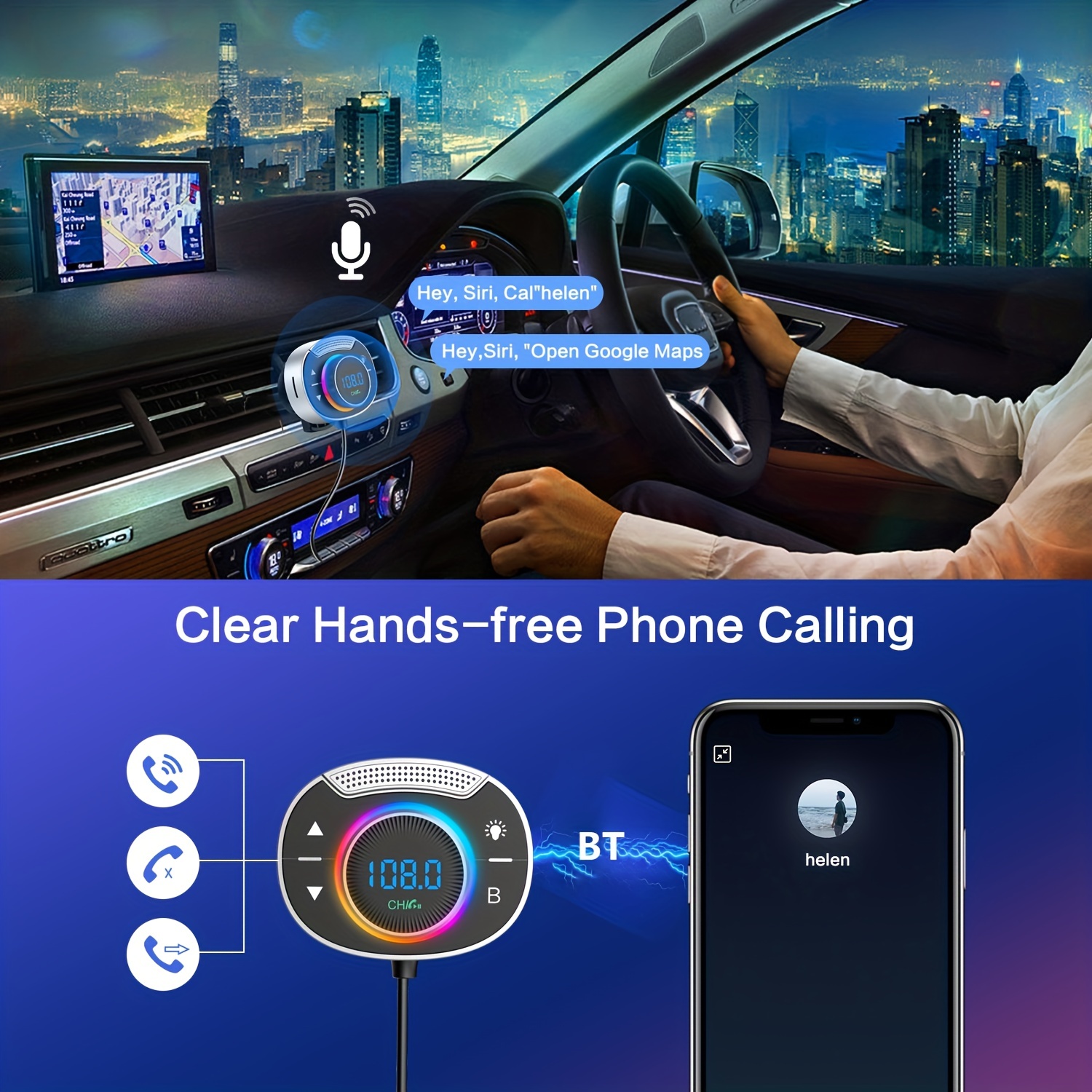 Voiture sans fil Bluetooth 5.3. Chargeur de voiture double USB avec câble télescopique, prise en charge des appels mains libres, adaptateur de voiture sans fil, prise en charge PD3.0, QC3.0_voghion.com