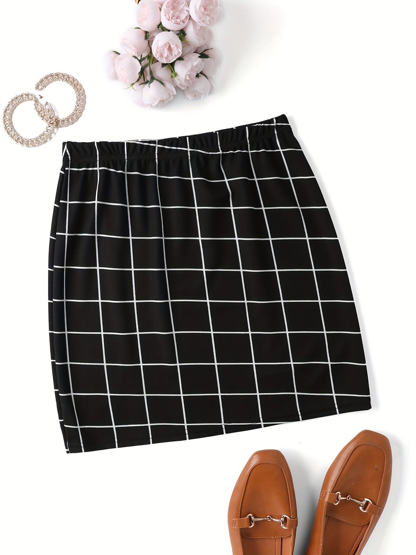 Plaid elastic hotsell waist mini skirt