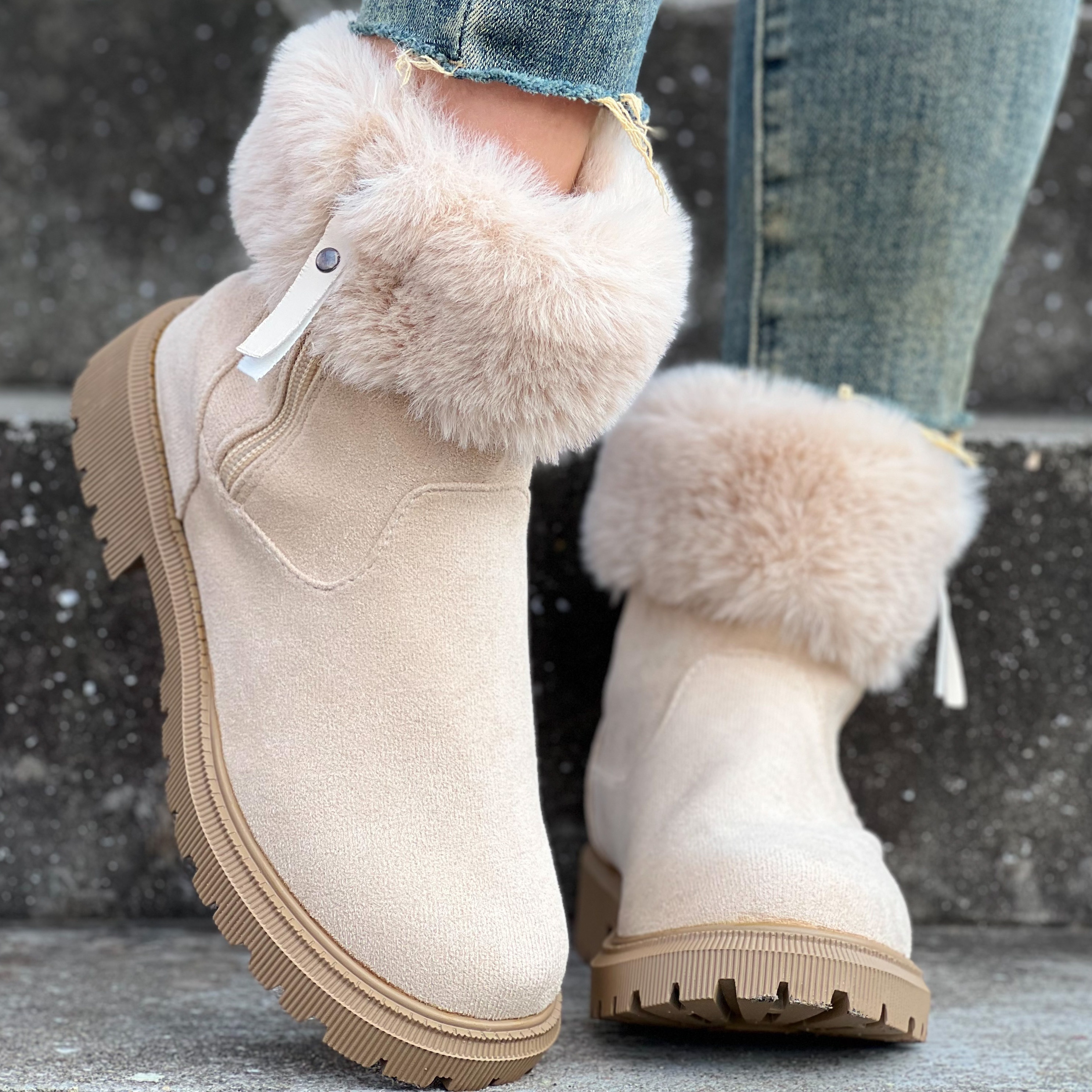 Ankle Boots Cute Furry Boots Womens Plush Fleece Winter Boots