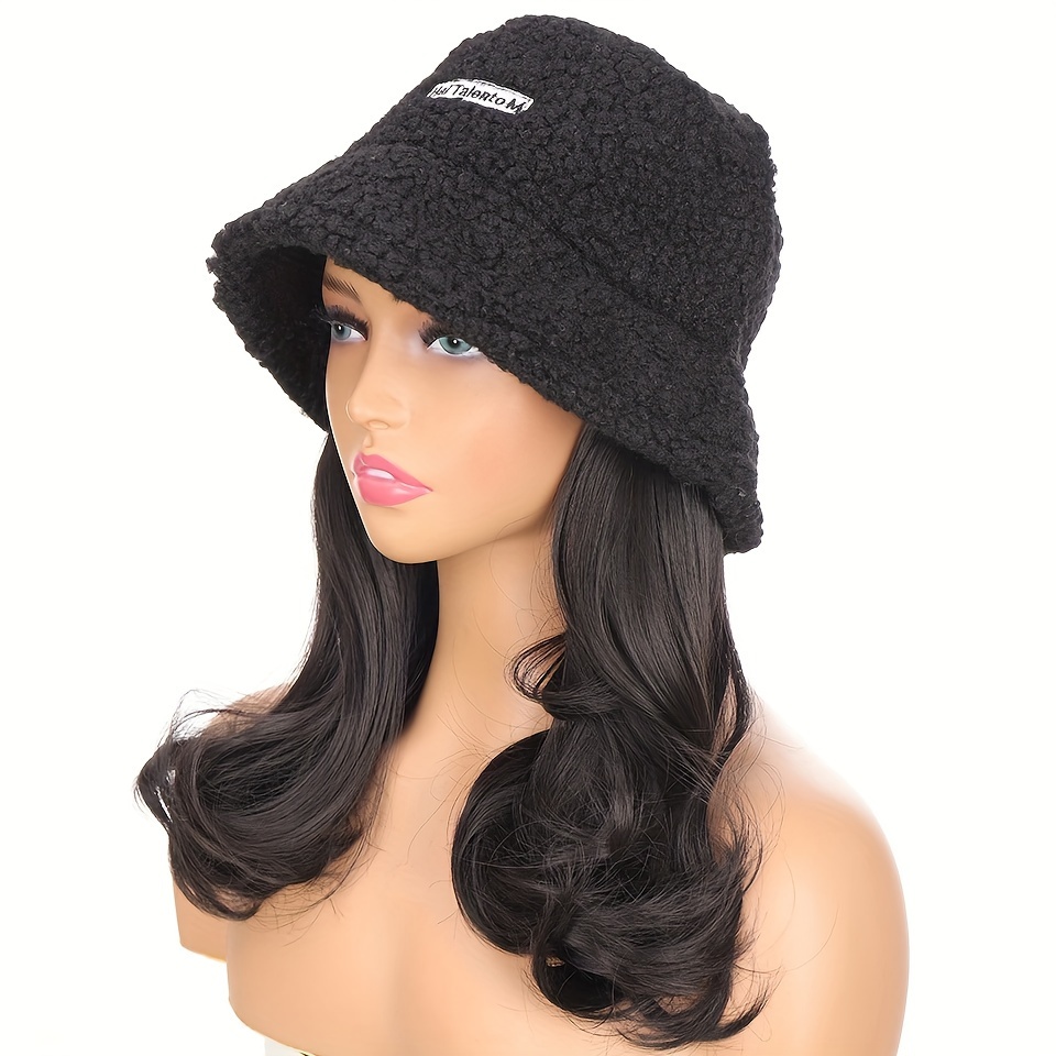 elegant women's long wavy curly synthetic hair bucket hat Temu