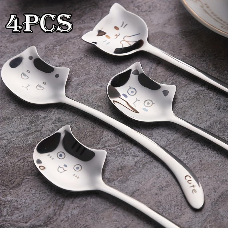 

4pcs Funny Tea-spoon For Coffee Long Tail Cat Coffee Spoon Long Handle Spoon Birthday Gift 304 Stainless Steel Tableware