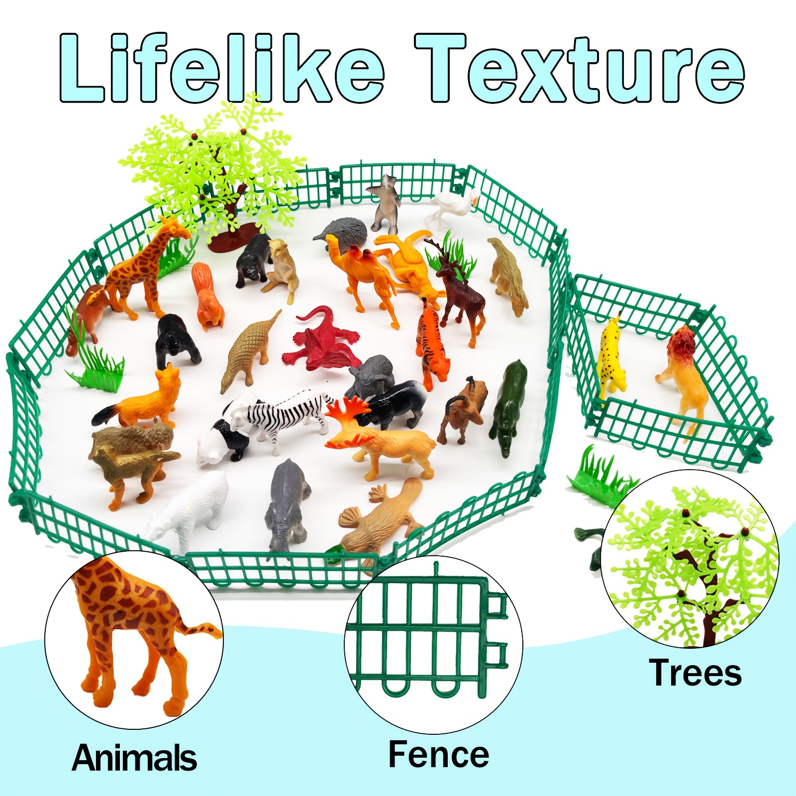 Figurines d'animaux en plastique Safari - 53 pièces - Mini figurines  réalistes en vinyle sauvage - Zoo de