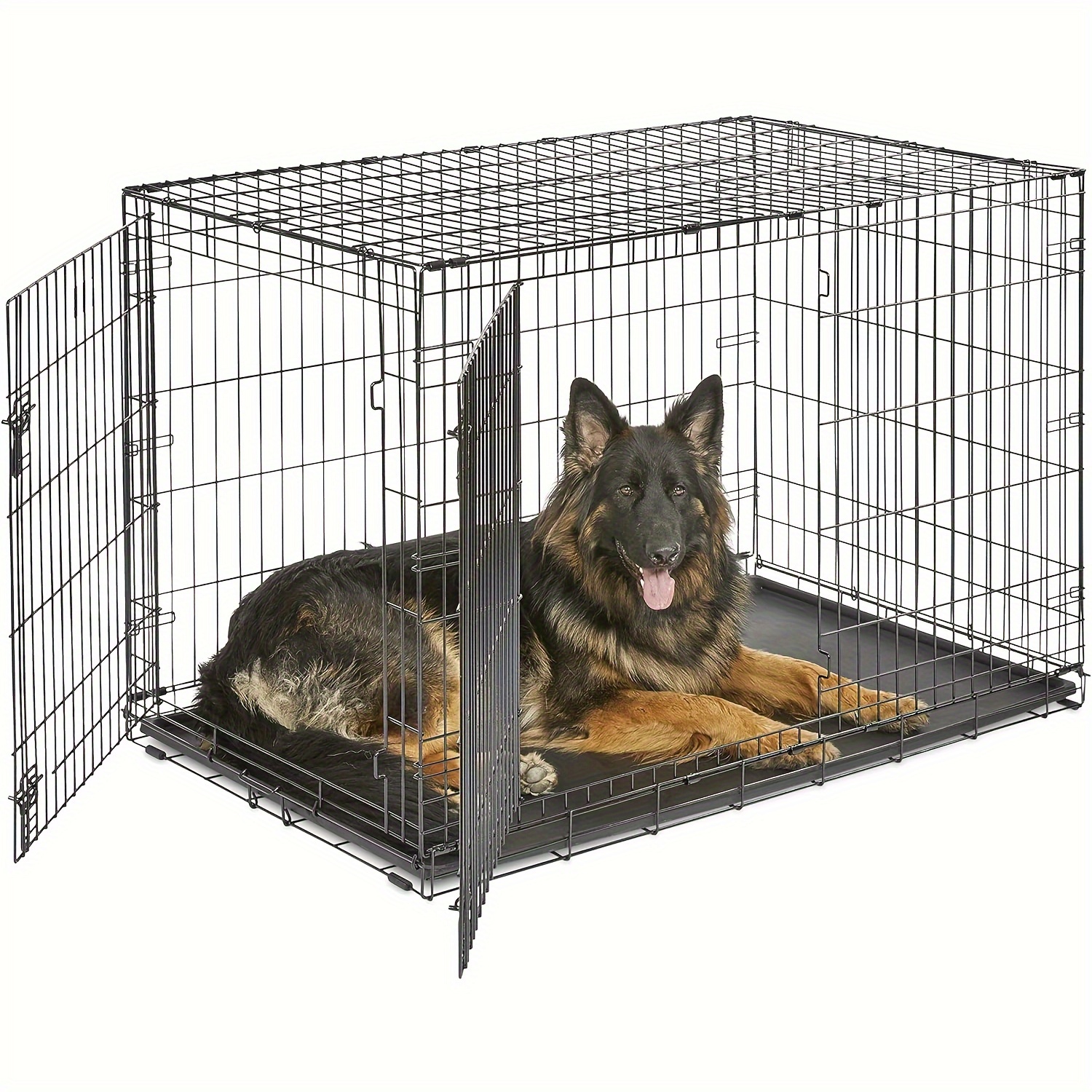 Jaula para perros grande de 48 pulgadas, resistente, plegable, con ruedas  con bloqueo, puertas dobles, bandeja de plástico para mascotas pequeñas y