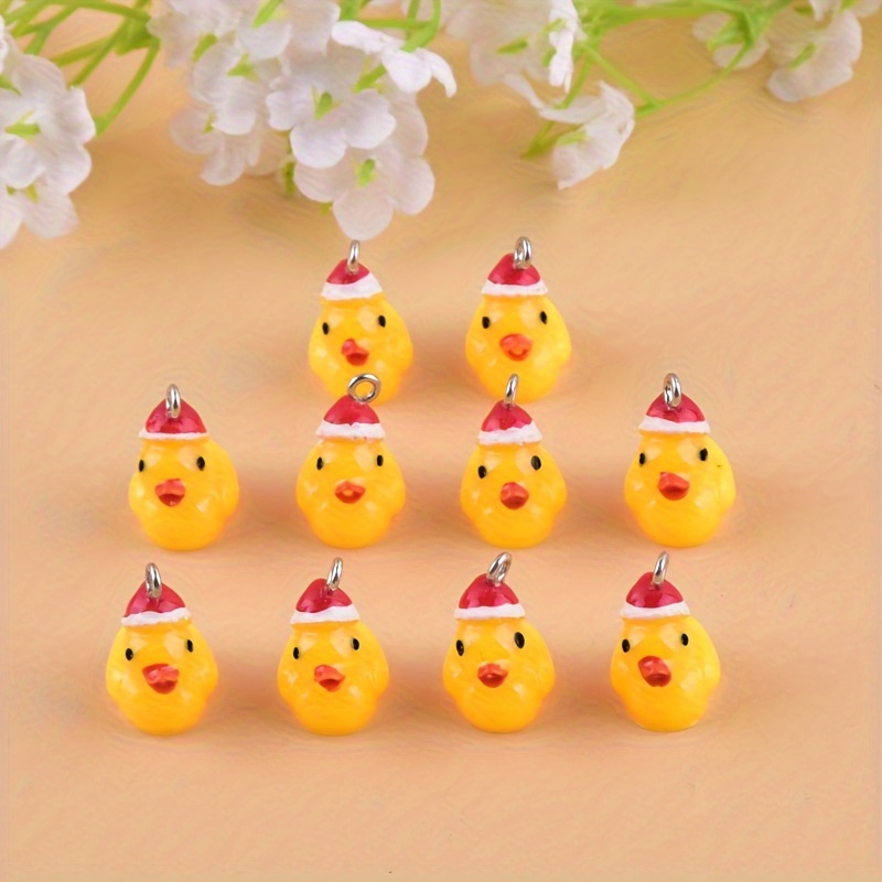 Image of 10pcs Of Christmas Little Yellow Duck Resin Jewelry Pendants For Earrings And Necklace Additions