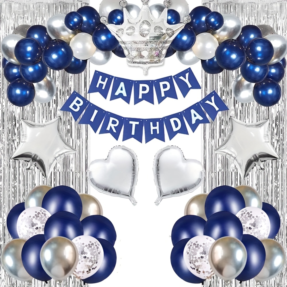 Set 36 Decorazioni Feste Buon Compleanno, Blu Navy, Argentato