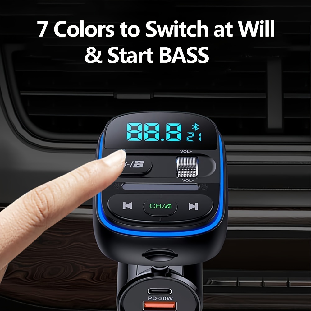 Wireless Bt Car Adapter: 7 Color Backlit 2 Led Display Qc3.0 - Temu