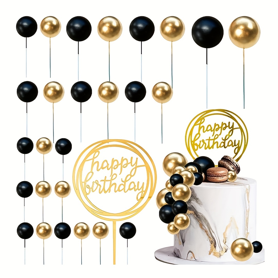 Black and Gold Cake Topper Mini Balloon Garland