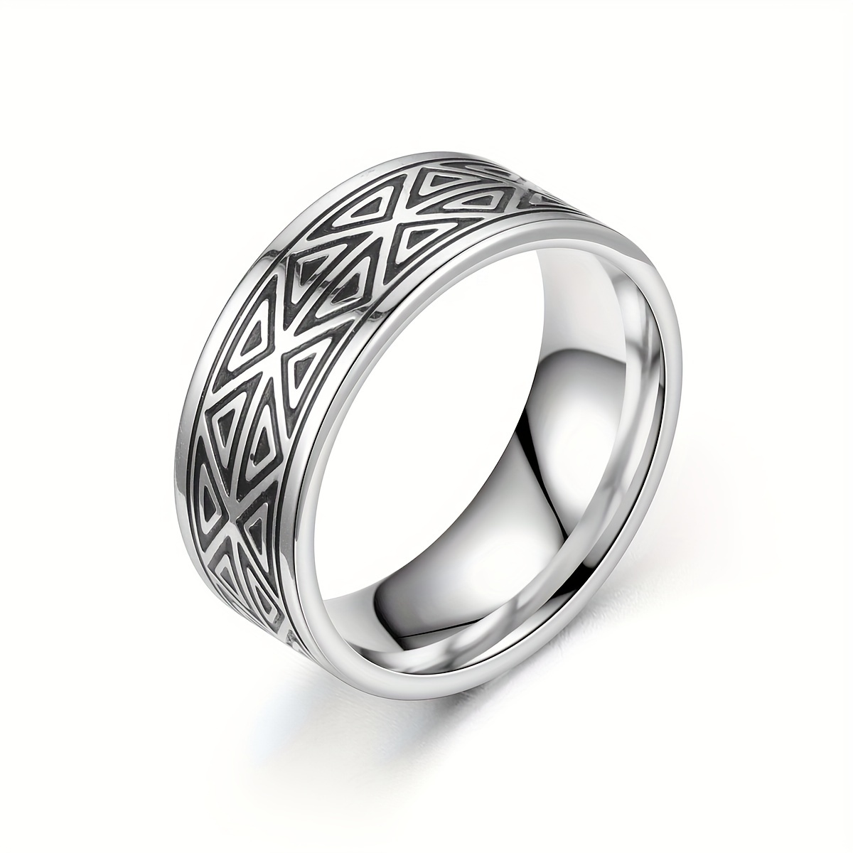 Stainless Steel Inlay Wood Ring - Retro Style Unisex Band - View #8