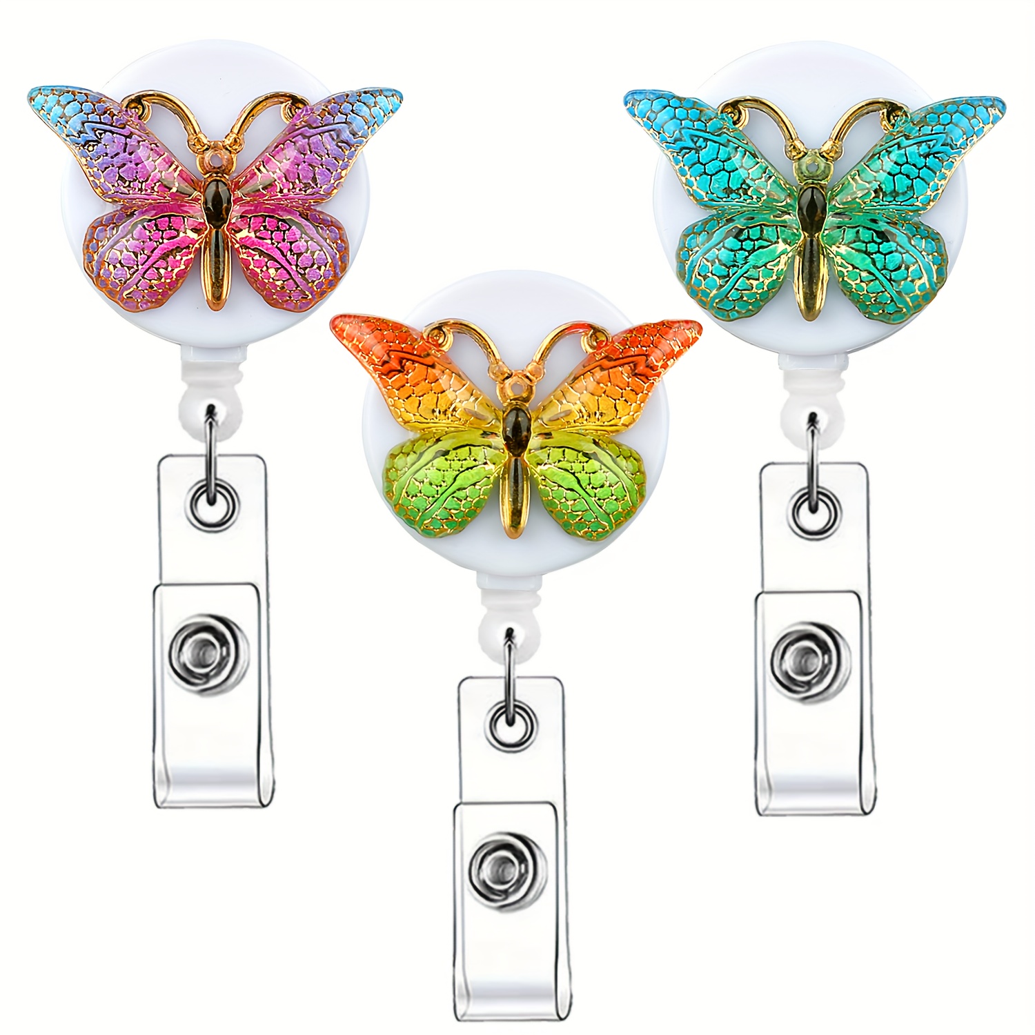 Butterfly Glitter Clip On Retractable Badge Holder ID Name Reel