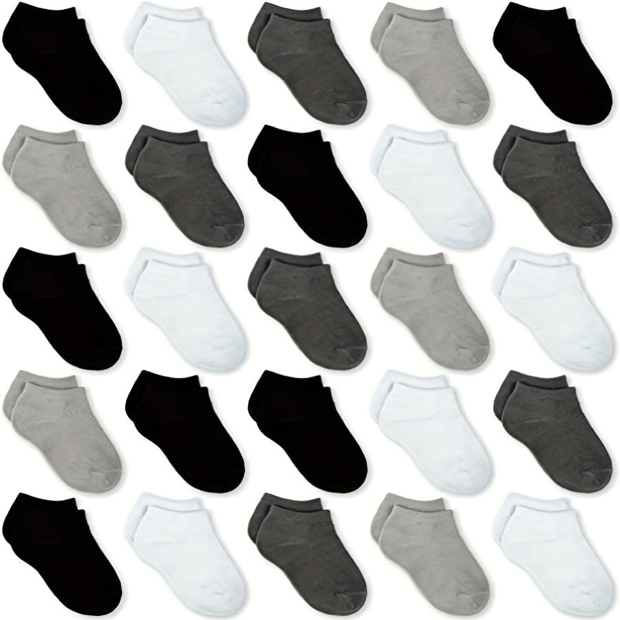 

25 Pairs Boys Kids Ankle Socks, Casual Plain Color Breathable Comfy Low Cut Boat Socks For Toddlers Children