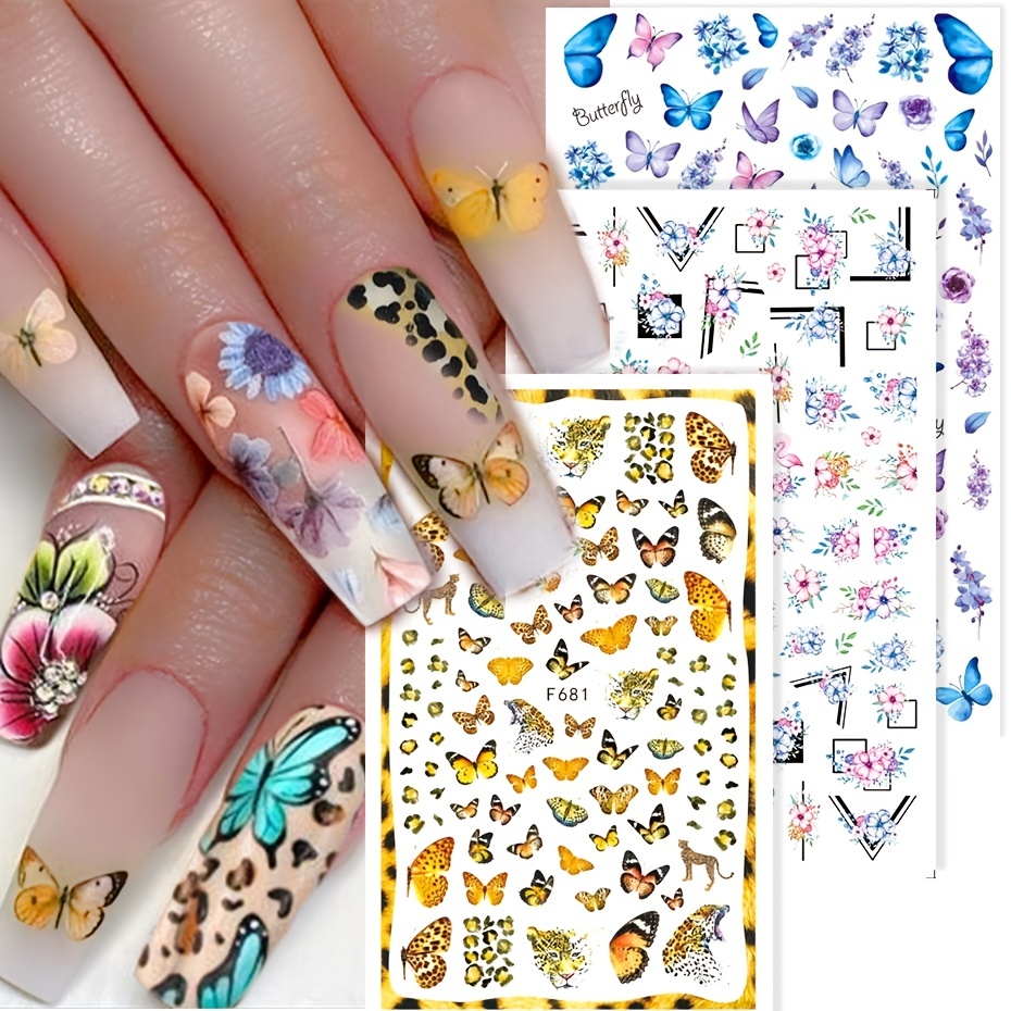 Above 2500 Pieces, 30 Sheets Butterfly Nail Design Stickers Adhesive Leaf  Flower Butterfly Nail Stickers Colorful Butterfly Nail Decals with Tweezers  for Women Girls DIY Nail Decoration, 30 Styles : Amazon.in: Beauty
