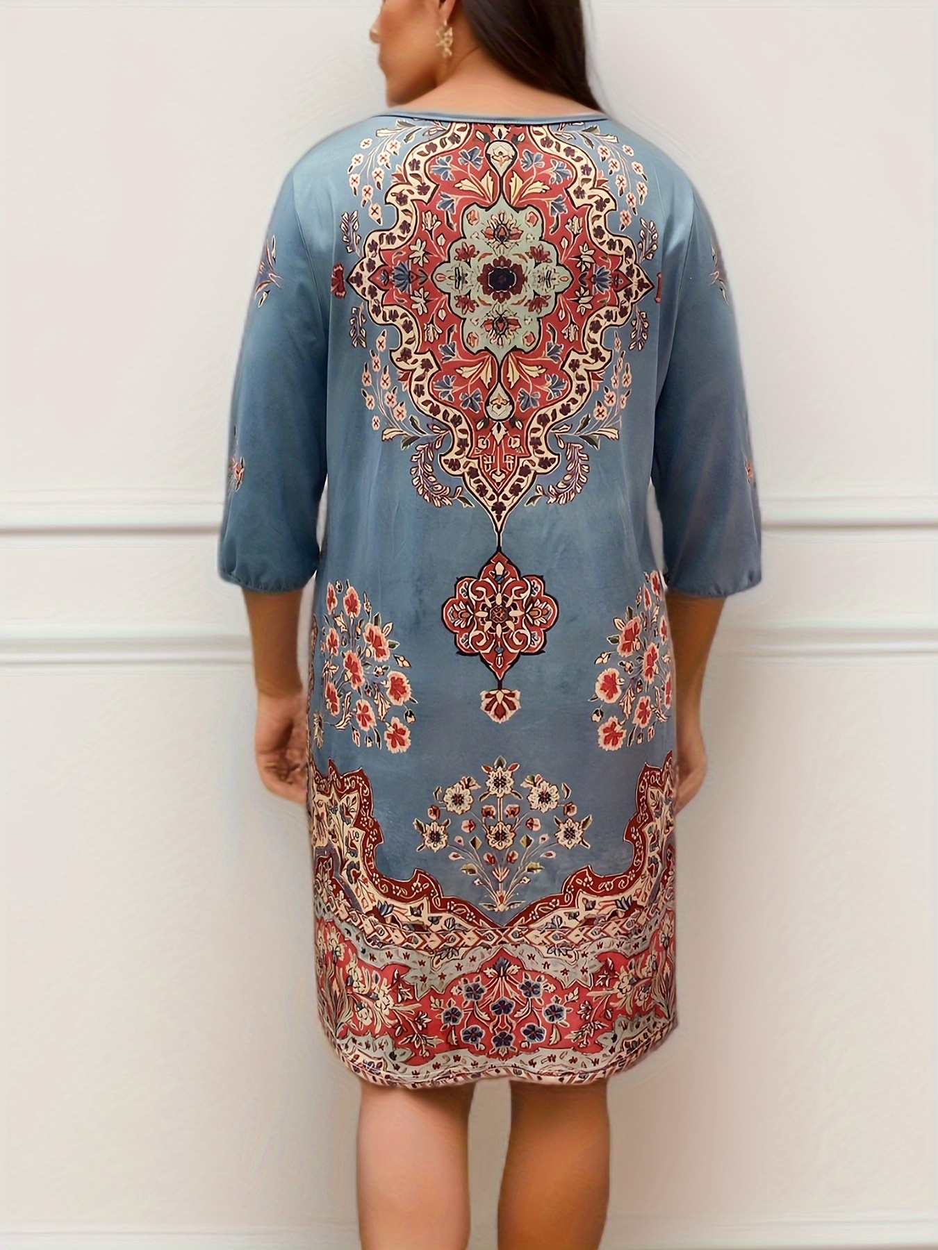 Plus Size Boho Outfits Set Women's Plus Arabesque Print Half - Temu Canada