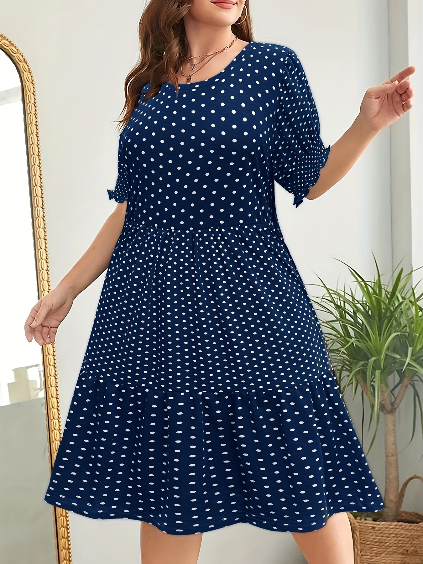 Navy blue polka sale dot dress plus size