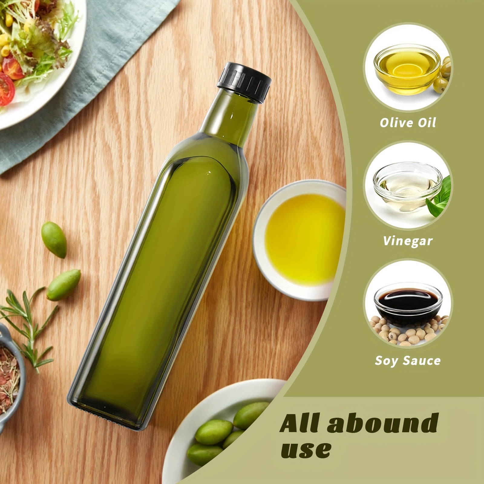 Dispensador de aceite de oliva, dispensador de botellas de vinagre y aceite  de oliva, 16.9 fl oz/17 onzas, botellas de aceite para cocina con 1