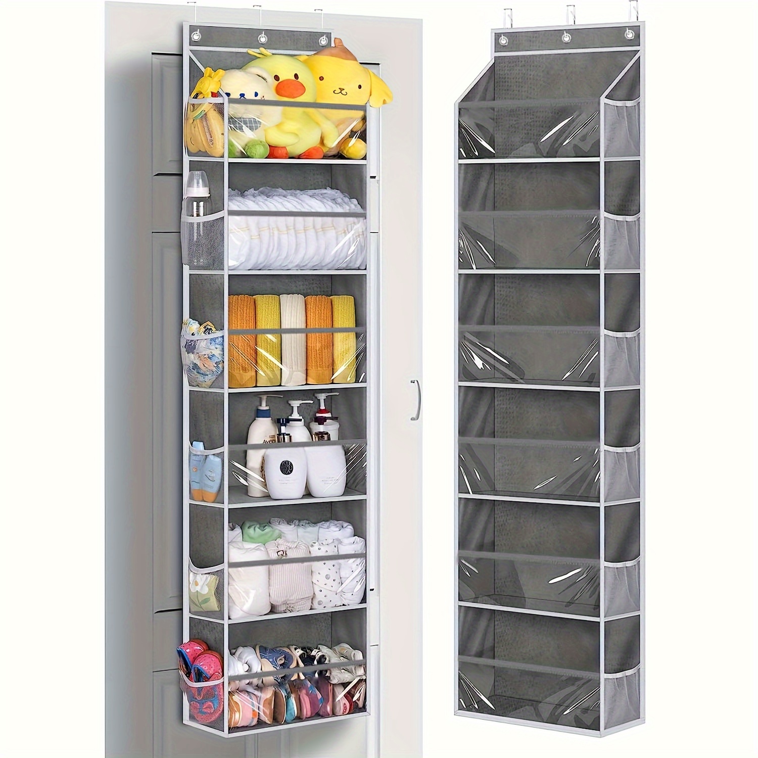 ULG 1 Pack Over Door Organizer with 5 Large Pockets 10 Mesh Side Pockets,  44 lbs Weight Capacity Hanging Storage Organizer with Clear Window Kids
