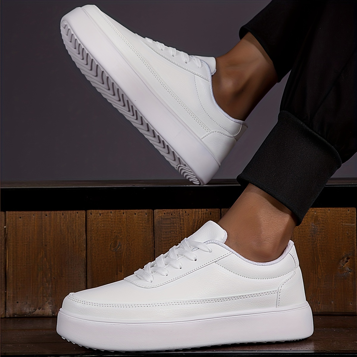 Zapatos Casuales Blancos Para Hombre Zapatillas De Cuero Moda Deportivos  Cómodas