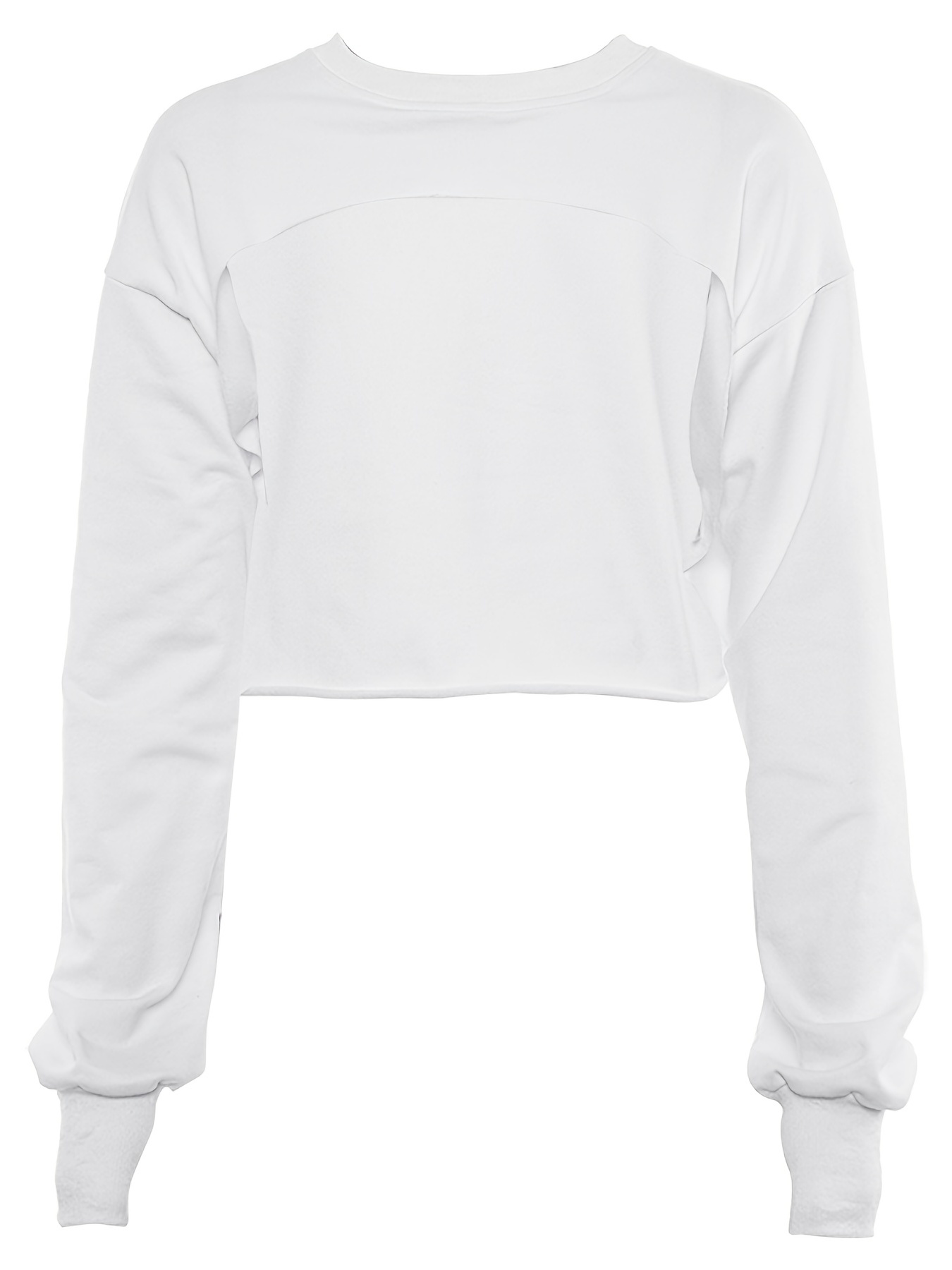 Slashed Long Sleeve White Crop Top, Crop Tops for Women, Cropped