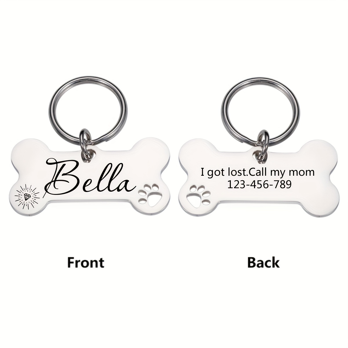 Stainless Dog Tag, Personalized Dog Tag For Dogs Collar, Silvery Rose , Custom Engraved Dog Id Tag, Dog Name Tag