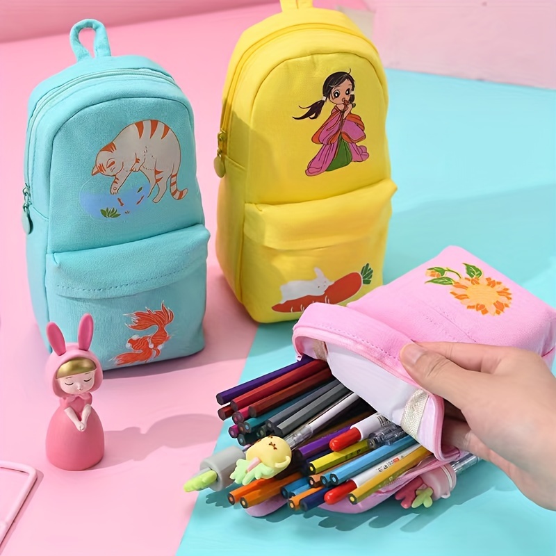 1pc Cat & Rabbit & Plaid Pattern High Capacity Pencil Bag, Cute Portable  Pencil Box For School Student, Office