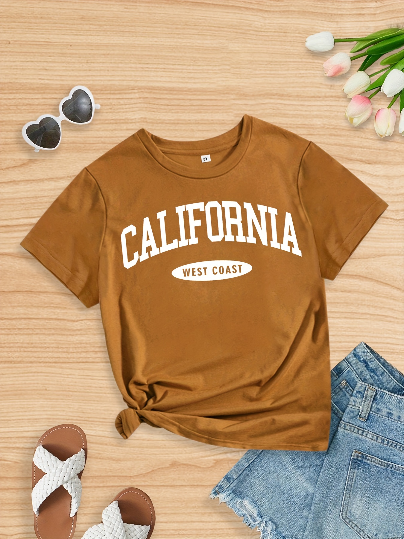 Camiseta Estampado Letras California Camiseta Manga Corta - Temu
