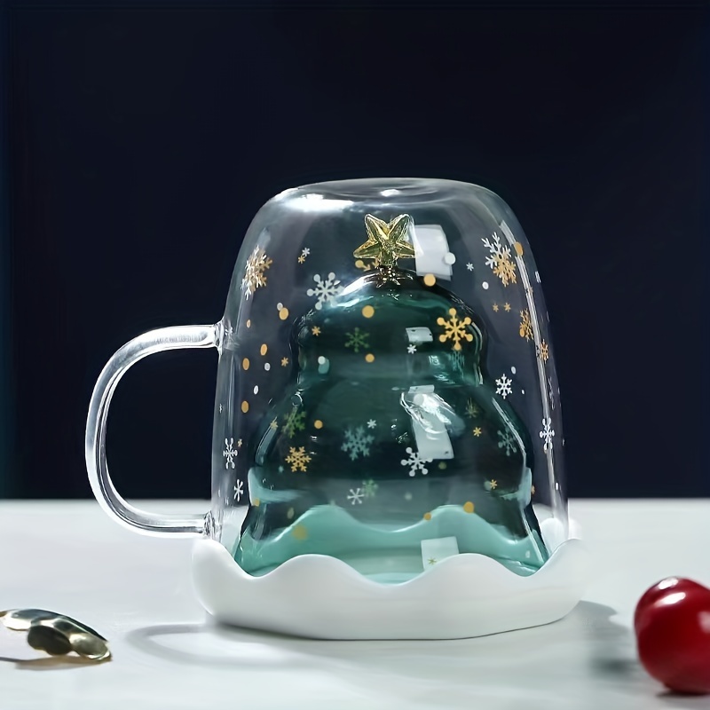 Taza de cristal de doble pared de 350 ml, taza de café Trevel, flor  navideña, té, leche, taza de desayuno, regalo, vaso de cerveza resistente  al calor, cocina casera - AliExpress