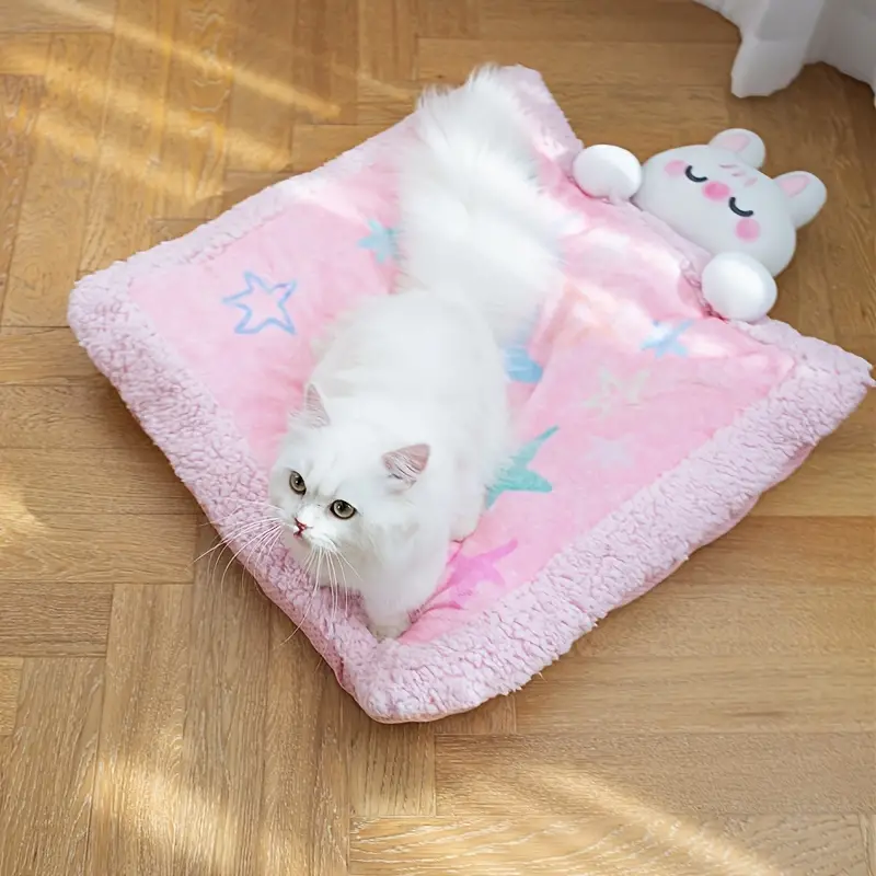 cute pet bed with stars pattern quilt shaped pet sleep bed for small dogs cats creative pet mat details 1