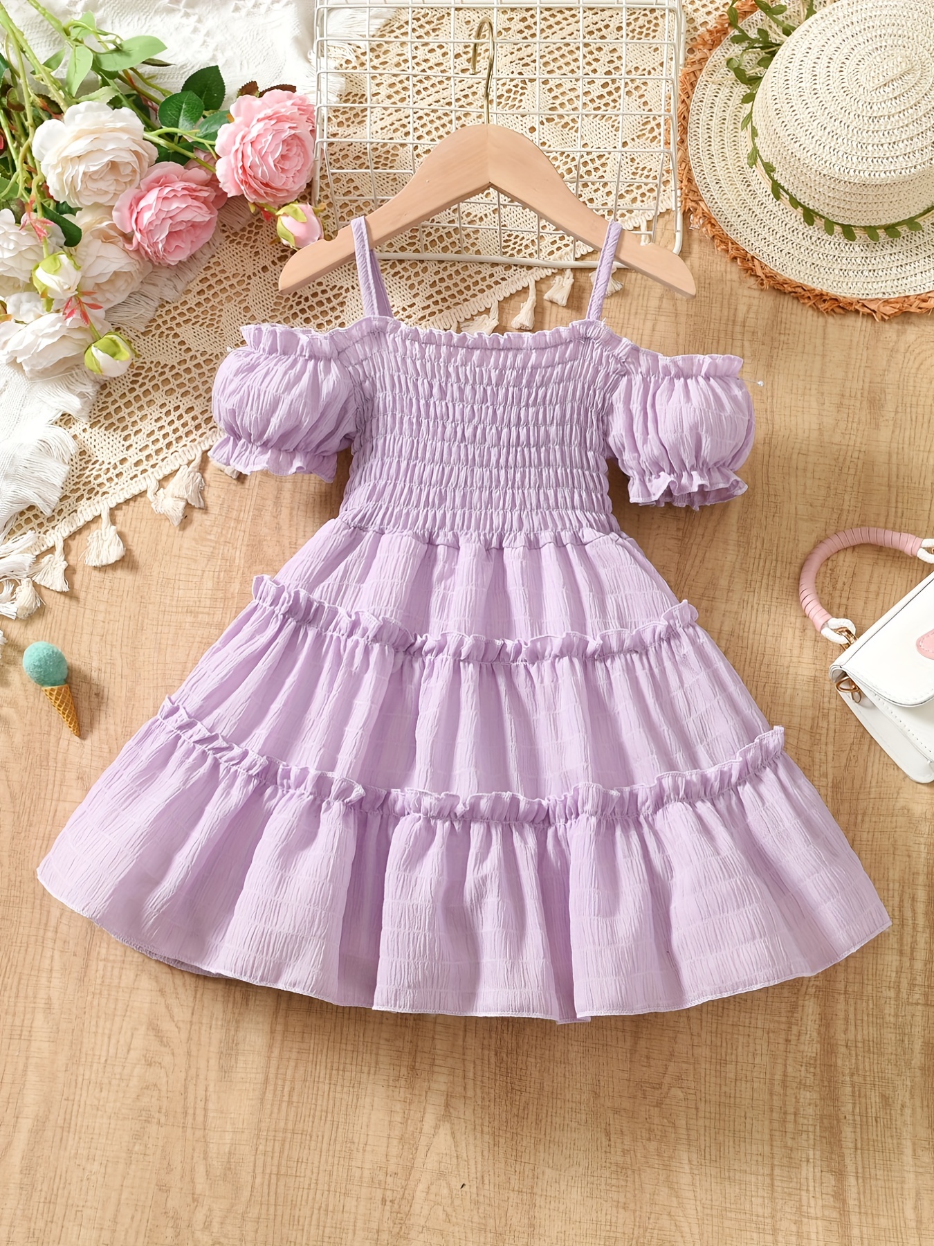 Girls Cold Shoulder Shirred Frill Trim Ruffle Hem Princess Temu