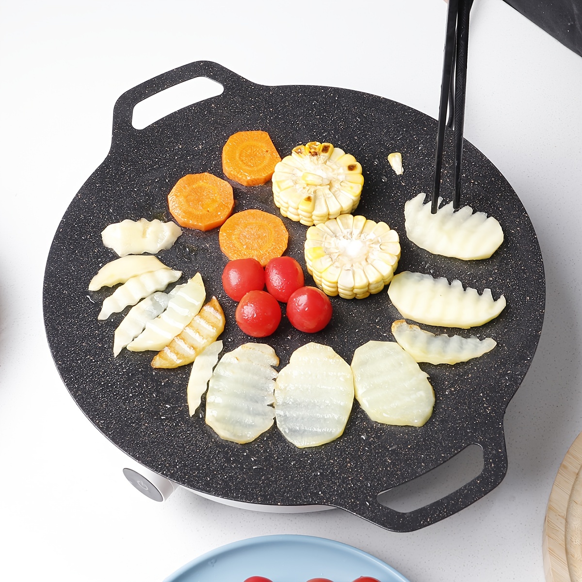 Electric Table Top Grill Griddle BBQ Hot Plate Camping Cooking Cast Iron Pan  New