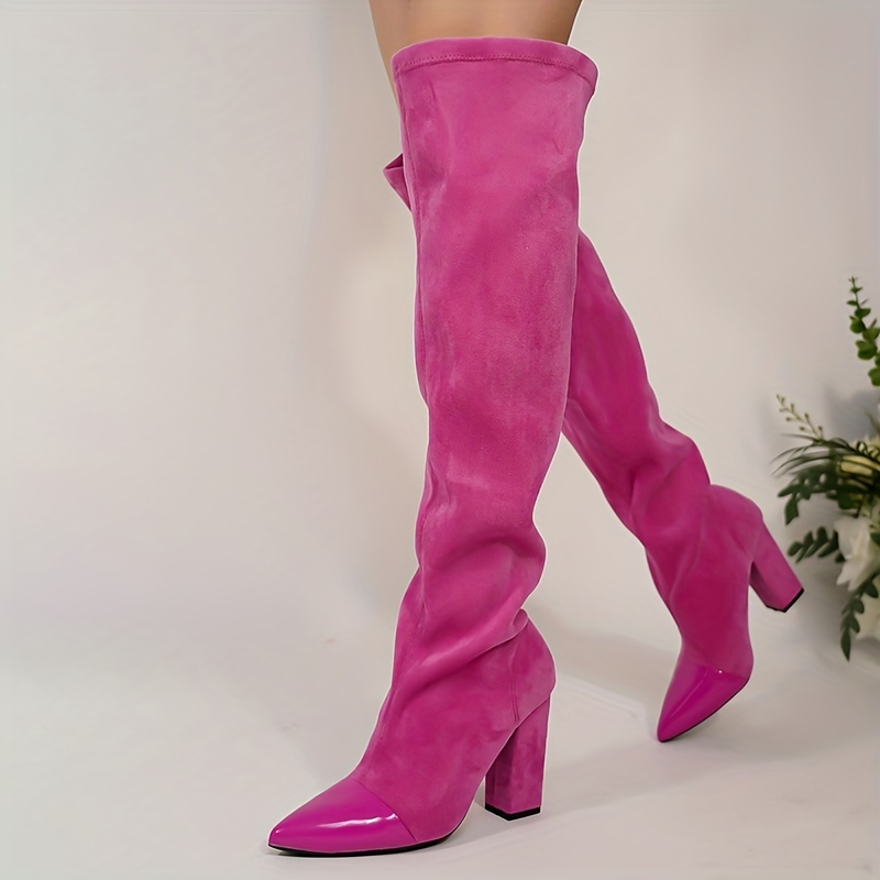 hot pink suede thigh high boots
