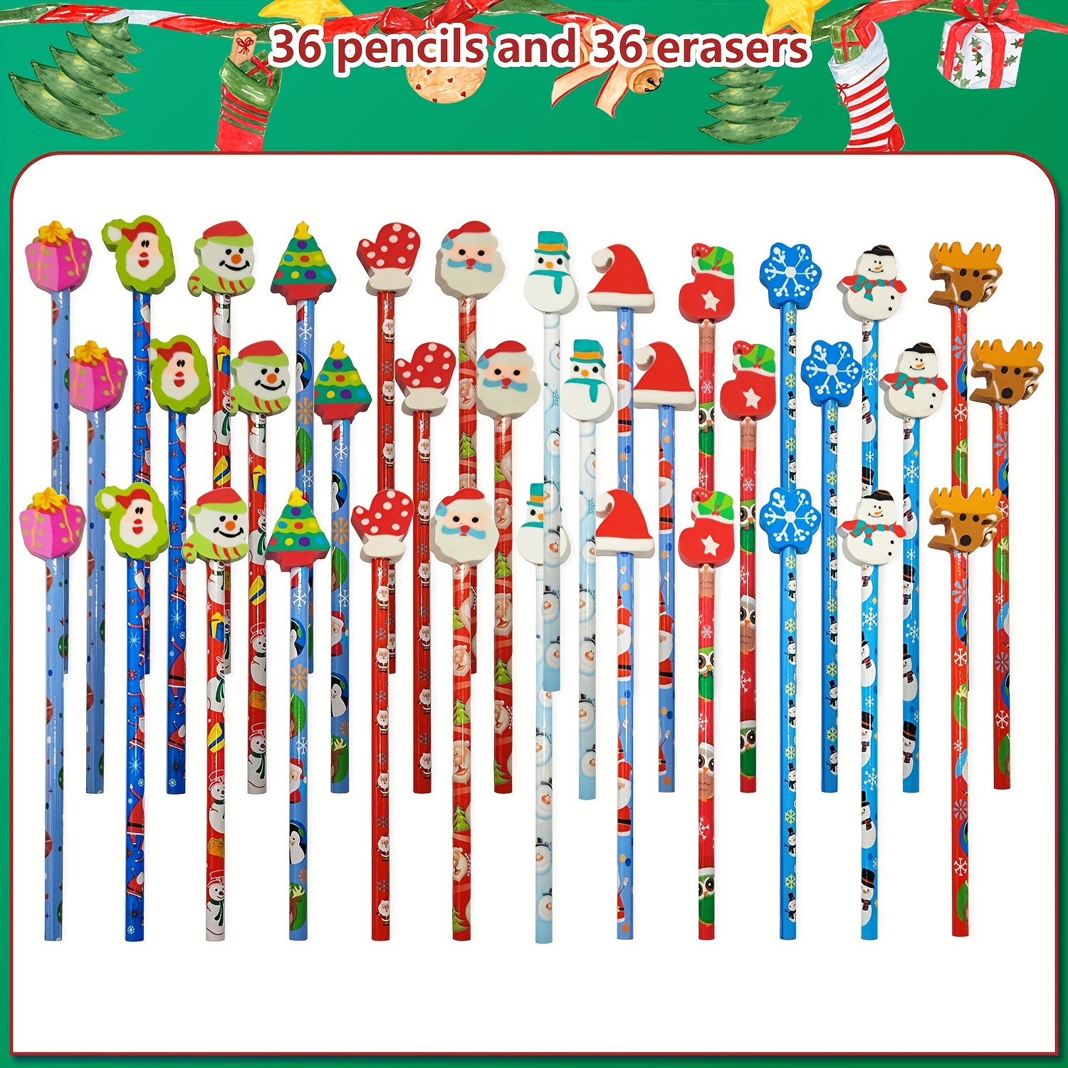 12 Pieces Pencil Erasers Toppers Fun Snowman Erasers Snowflake