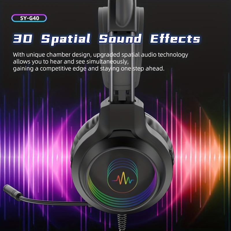Micro Casque PS4 PS5 Gaming, Casque Audio Stéréo Basse avec LED