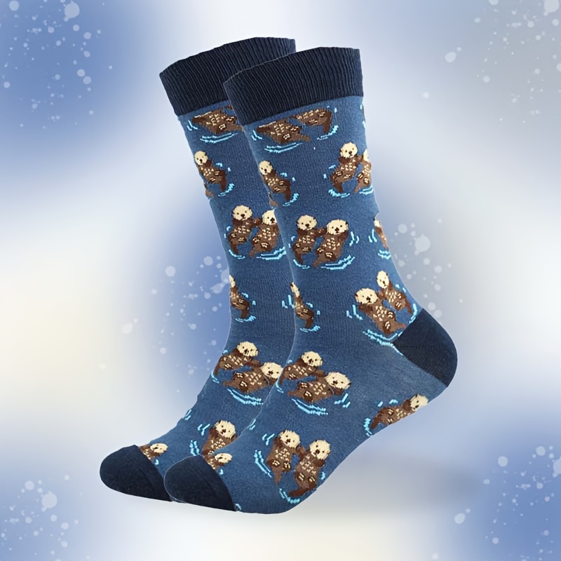 

Men's Trendy Adorable Otter Pattern Crew Socks, Comfy Breathable Casual Soft & Elastic Socks, Spring & Summer