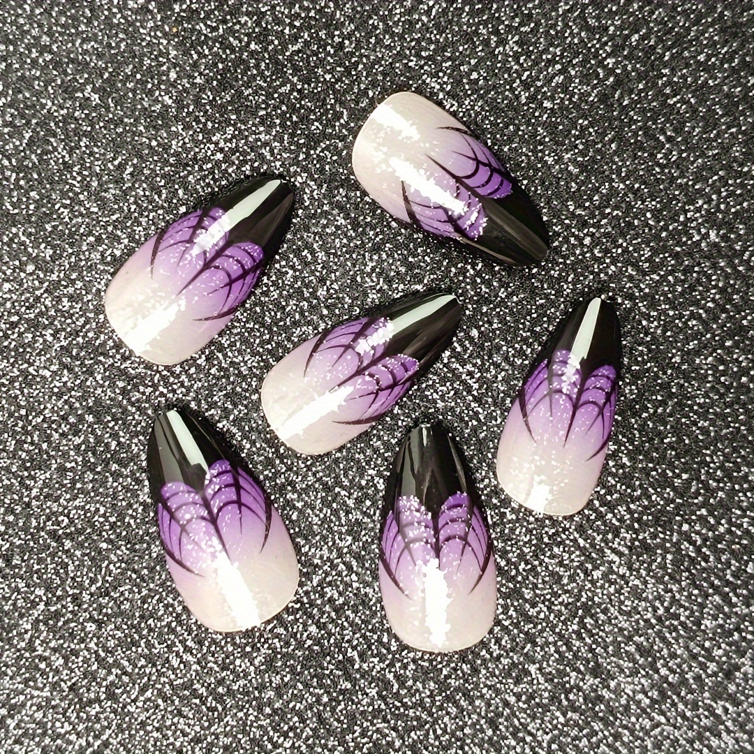 Halloween Press on Nails Long Stiletto Purple Fake Nails Goth Nail Charms  Full Cover RICFDD False Nails with Spider Web Designs Glossy Glue on Nails