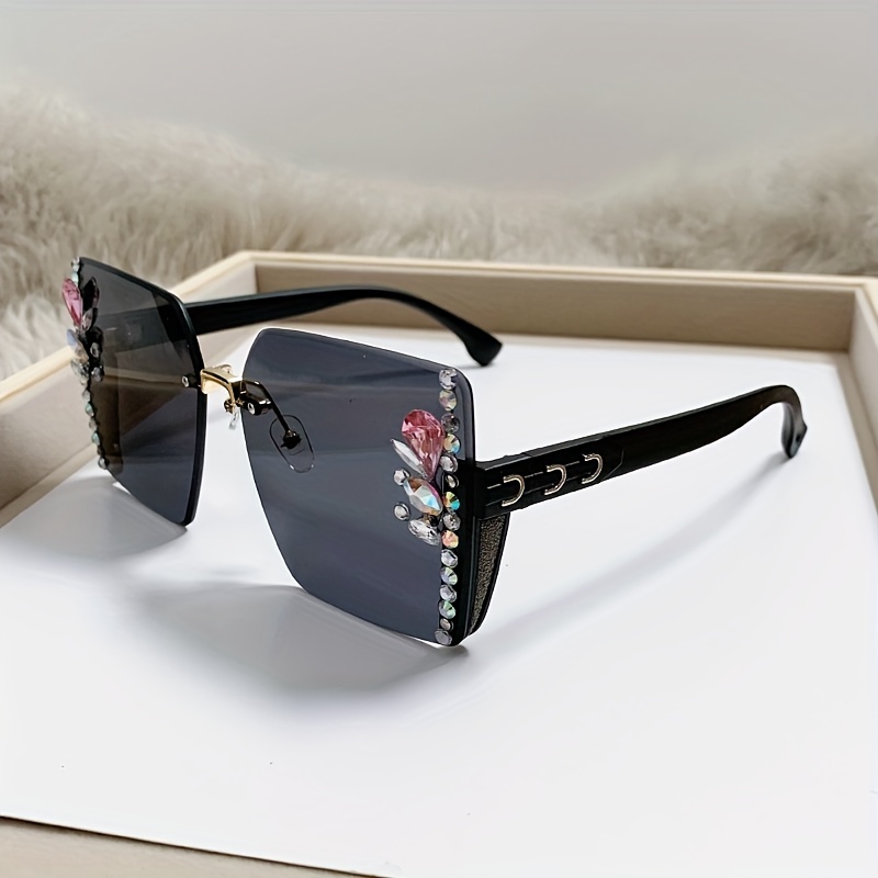 Oversized Rhinestone Sunglasses Gradient Sun Shades UV400