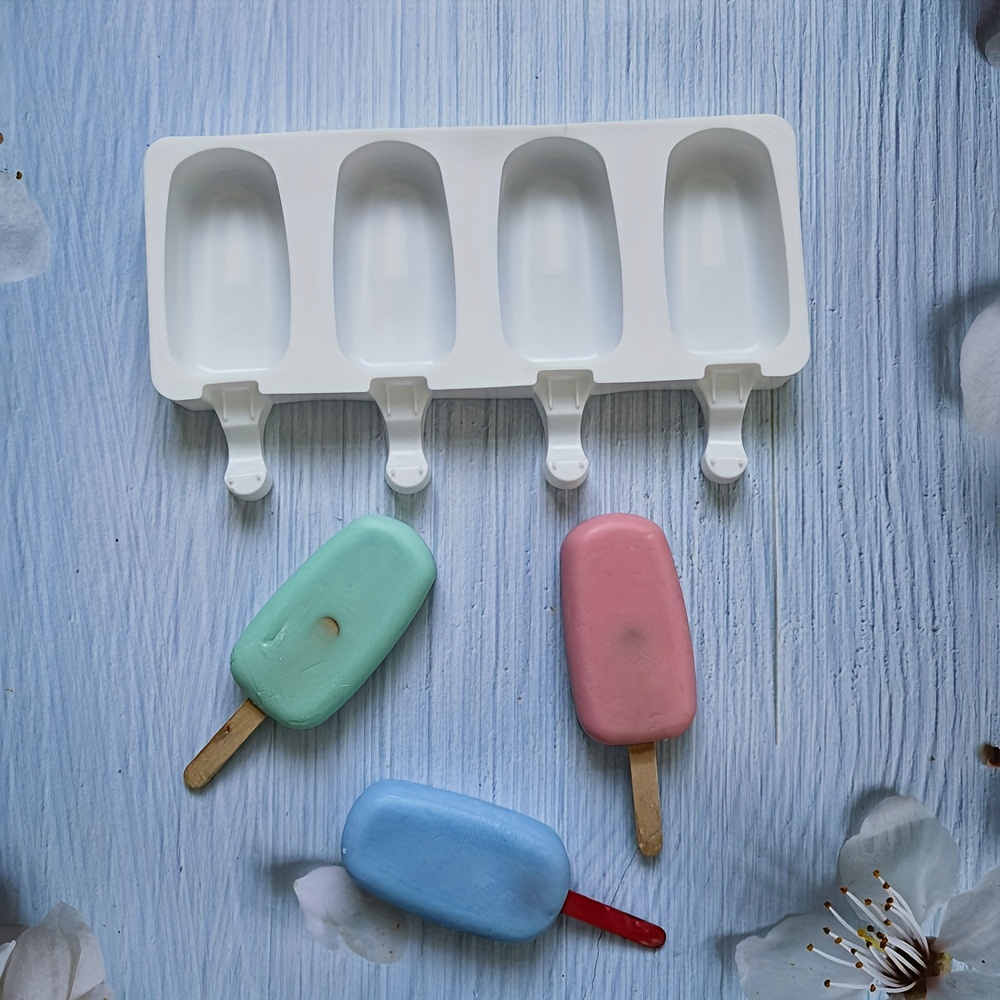Popsicle Molds Large 4 Cavity Homemade White Oval Silicone Kids Adults  Handmade DIY Safe Popsicles Mold