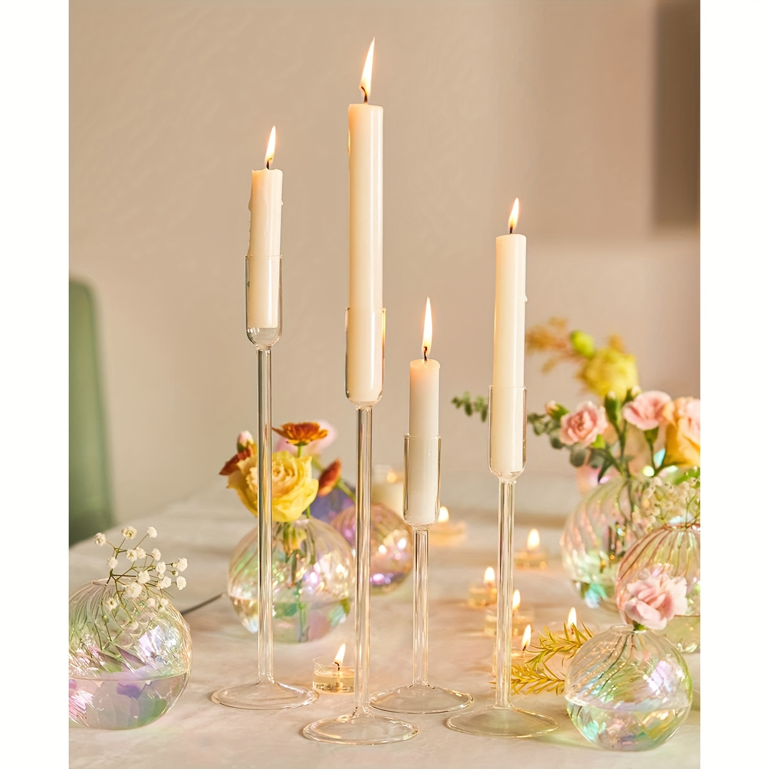 4pcs Candlestick Holders Glass For Taper,Decorative Candle Sticks Candle  Holder For Christmas Events Party Wedding Reception Table Centerpiece  Decorat