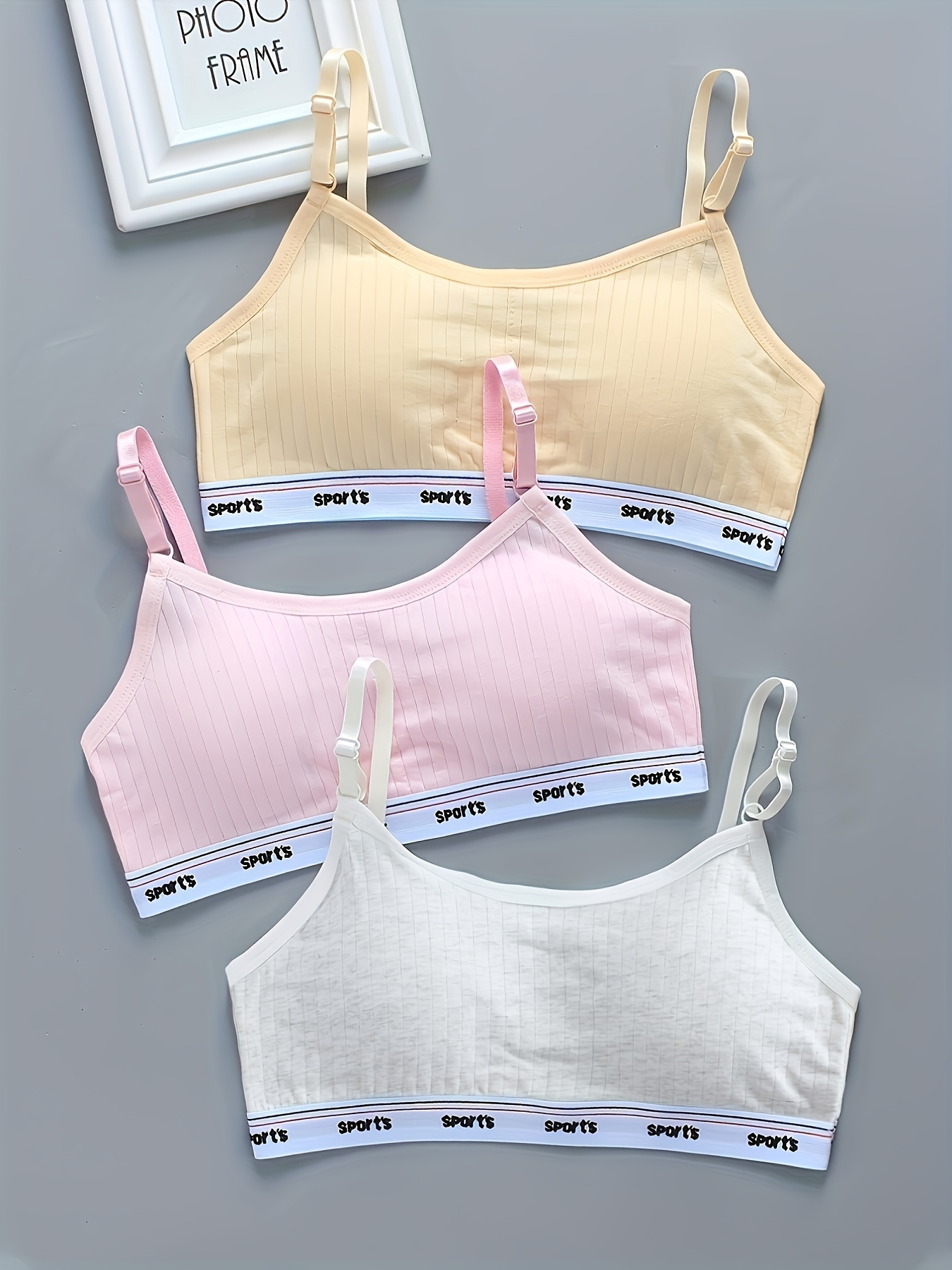3pcs Girls Training Bras, Seamless Breathable With Removable Pads Sports  Bra, Starter Bras For Student Teens Underwear 7-12 Y
