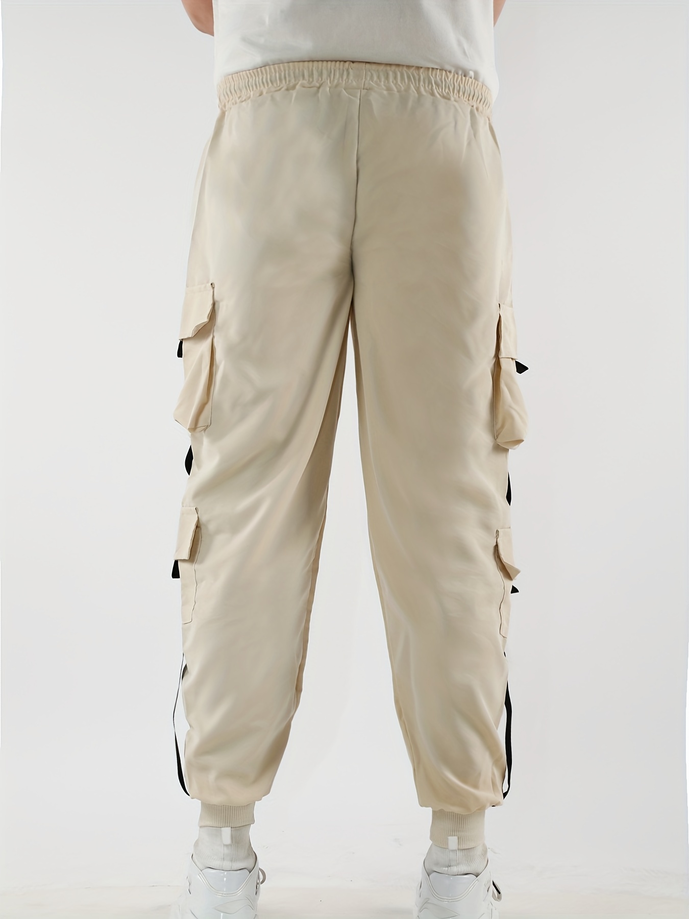 Mens Fashion Multi Pocket Casual Breathable Baggy Cargo Pants In Apricot