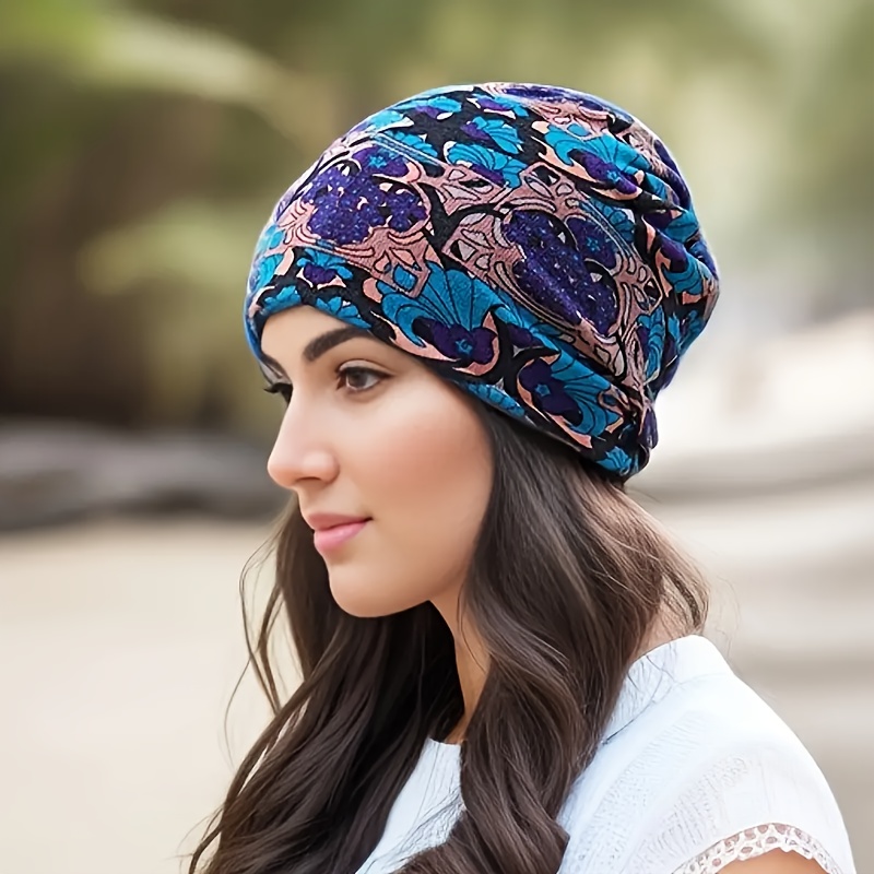 floral print vintage beanie hat bohemian style lightweight skull cap for women girls