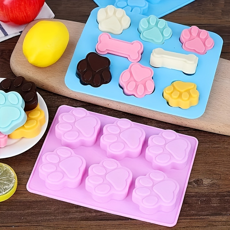 Dog treat baking mold Silicone Molds for Chocolate, Candy, Jelly, Ice Cube  dog treat silicone baking molds Dog Paw and Bone Silicone Molds (Blue,Pink)