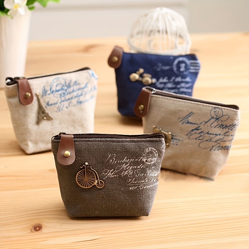 

Chic Vintage-inspired Canvas Coin Purse With Zipper - Compact, High-quality, Large Capacity Storage Pouch For Women