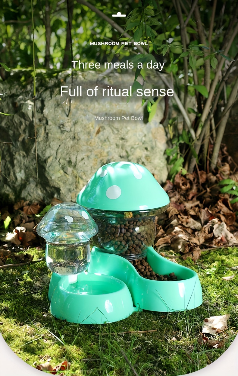 Mushroom Design Automatic Cat Food Feeder Water Dispenser, Transparent
