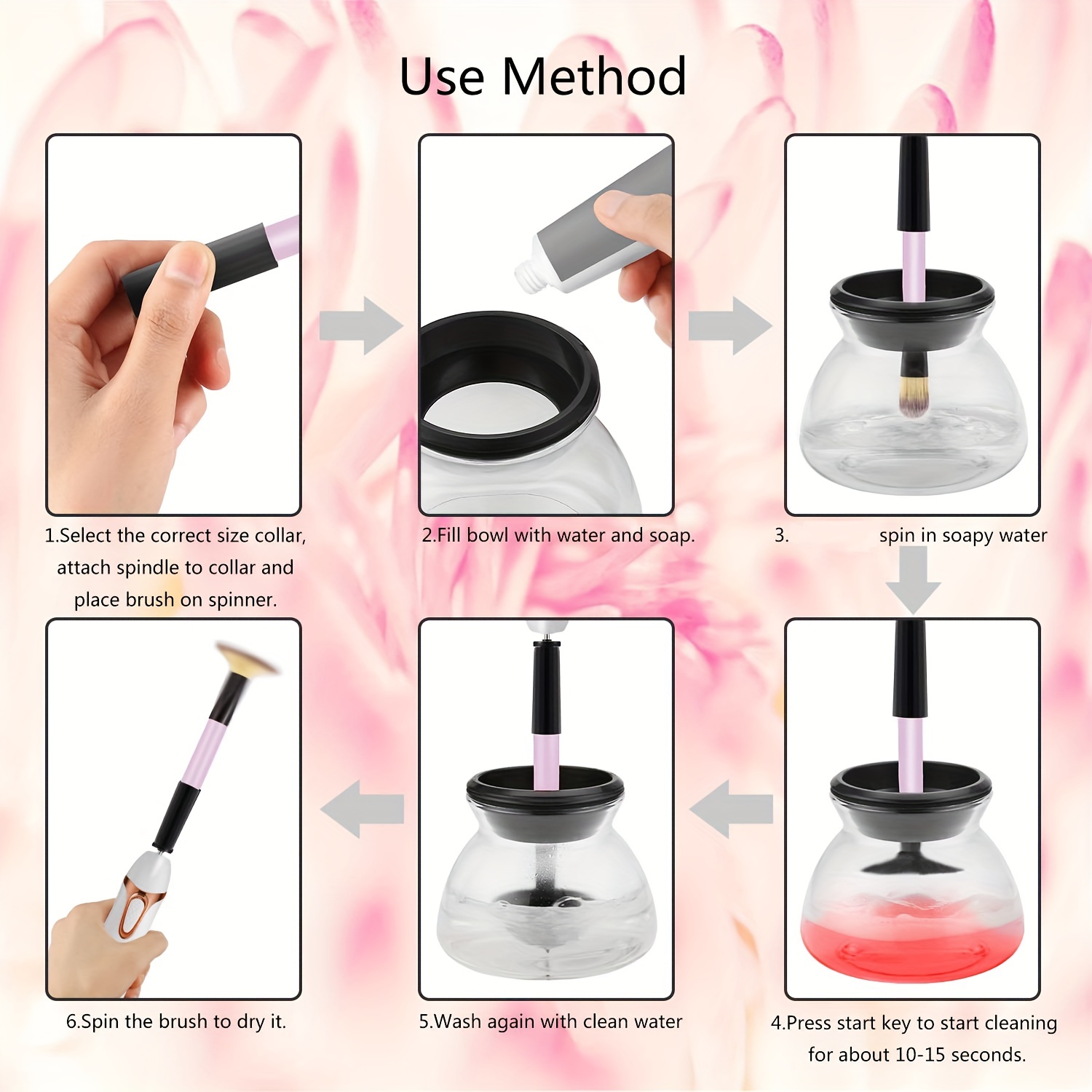 Battery-operated Electric Makeup Brush Cleaner And Dryer Set With 8 Collars  - Quickly And Thoroughly Cleans Non-soluble Makeup - Perfect Gift For  Beauty Enthusiasts! - Temu United Arab Emirates