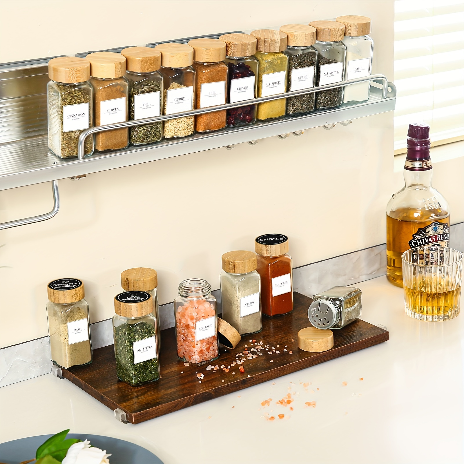 Glass Spice Jars Square Spice Jars Bamboo Lids Shaker Lids - Temu