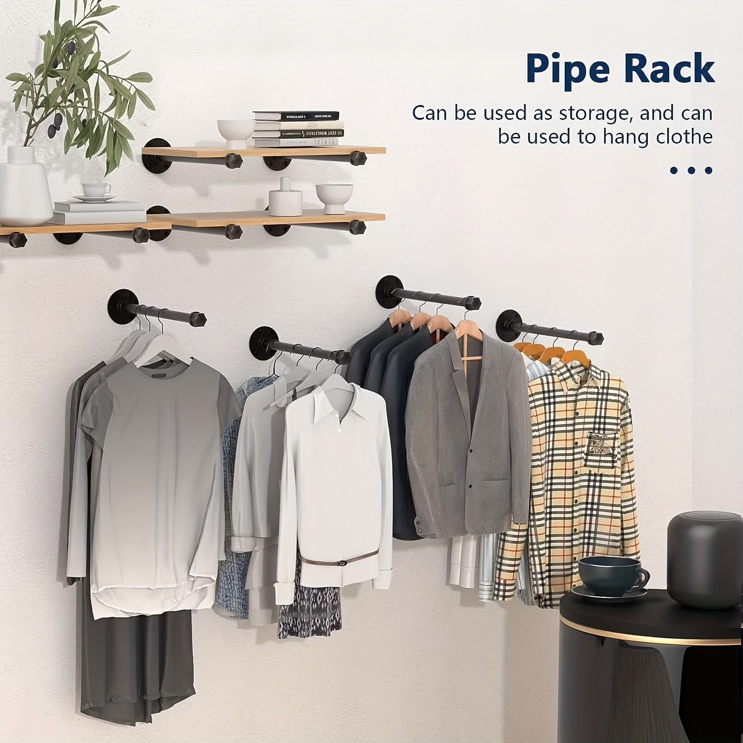 Metal Wall Mount Coat Rack With Shelf Clothing Hanger Rack Rustic