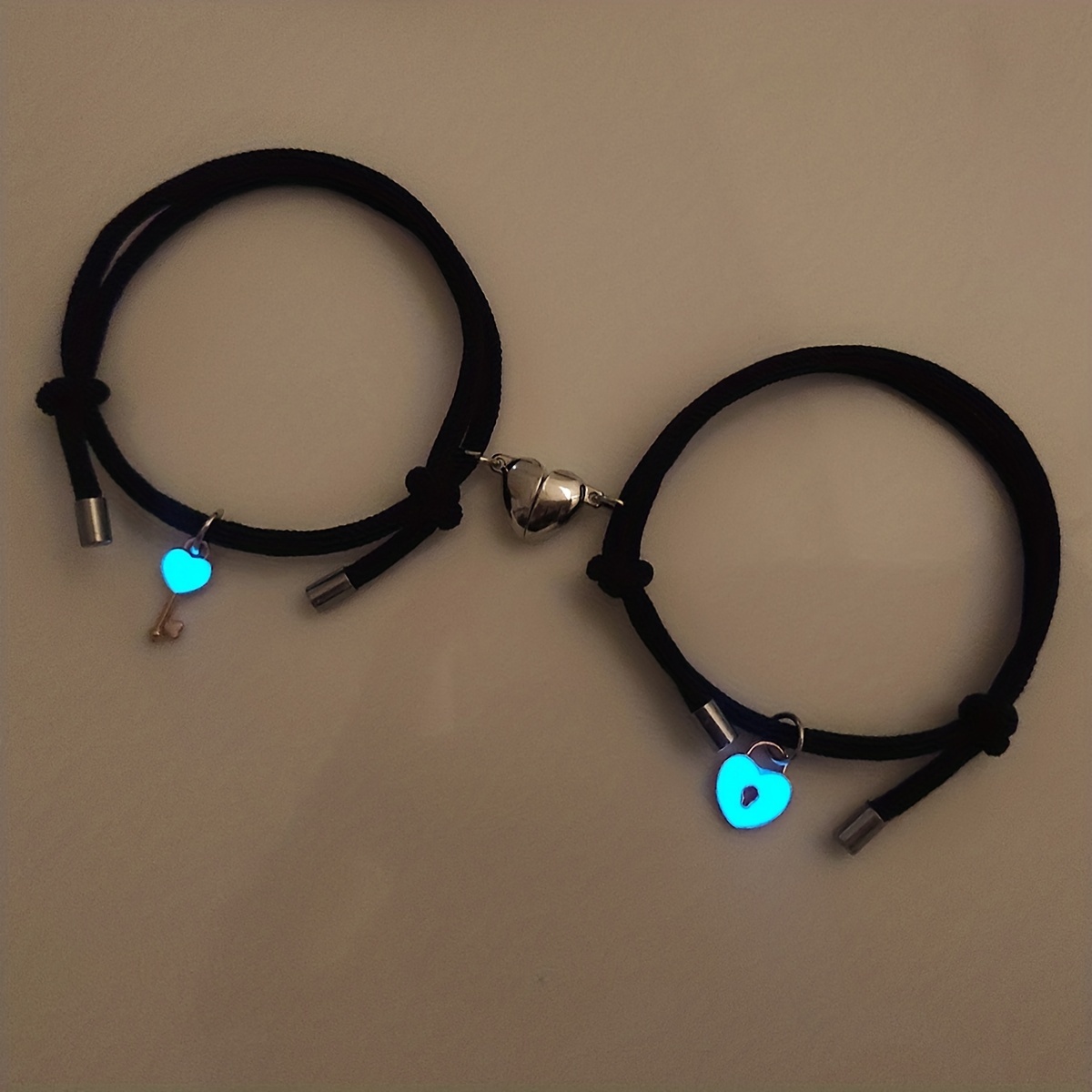 Luminous Lock and Key Couple Bracelet, Magnetic Suction