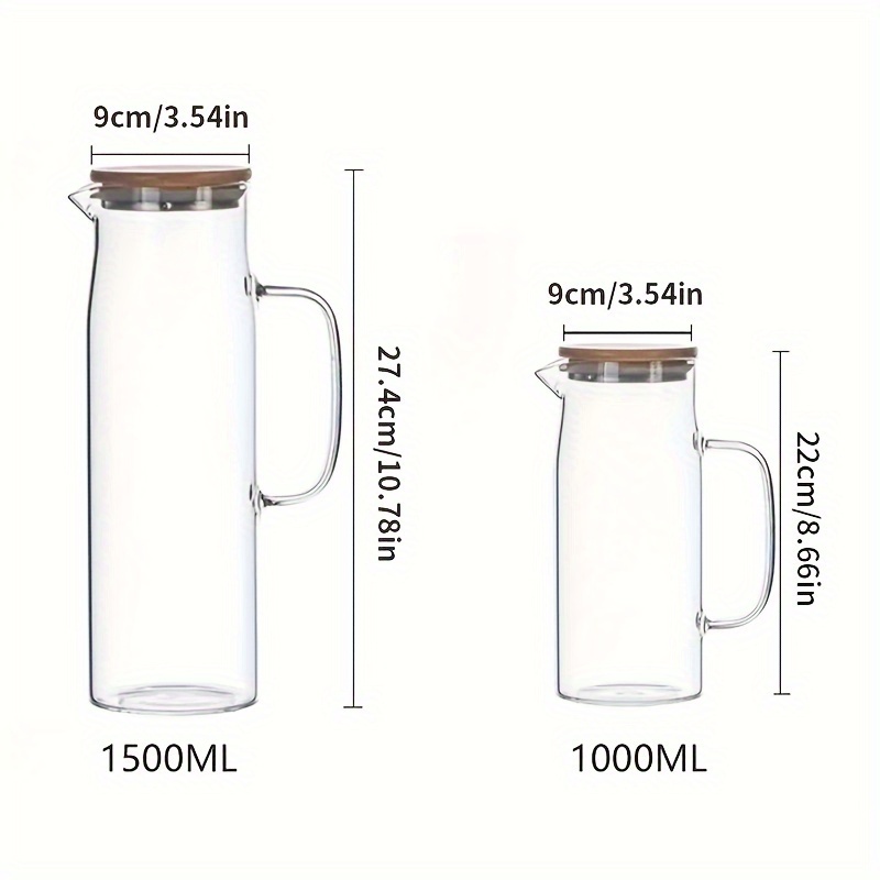 Glass Pitcher with Bamboo Lid / High Borosilicate Jugs with Handle