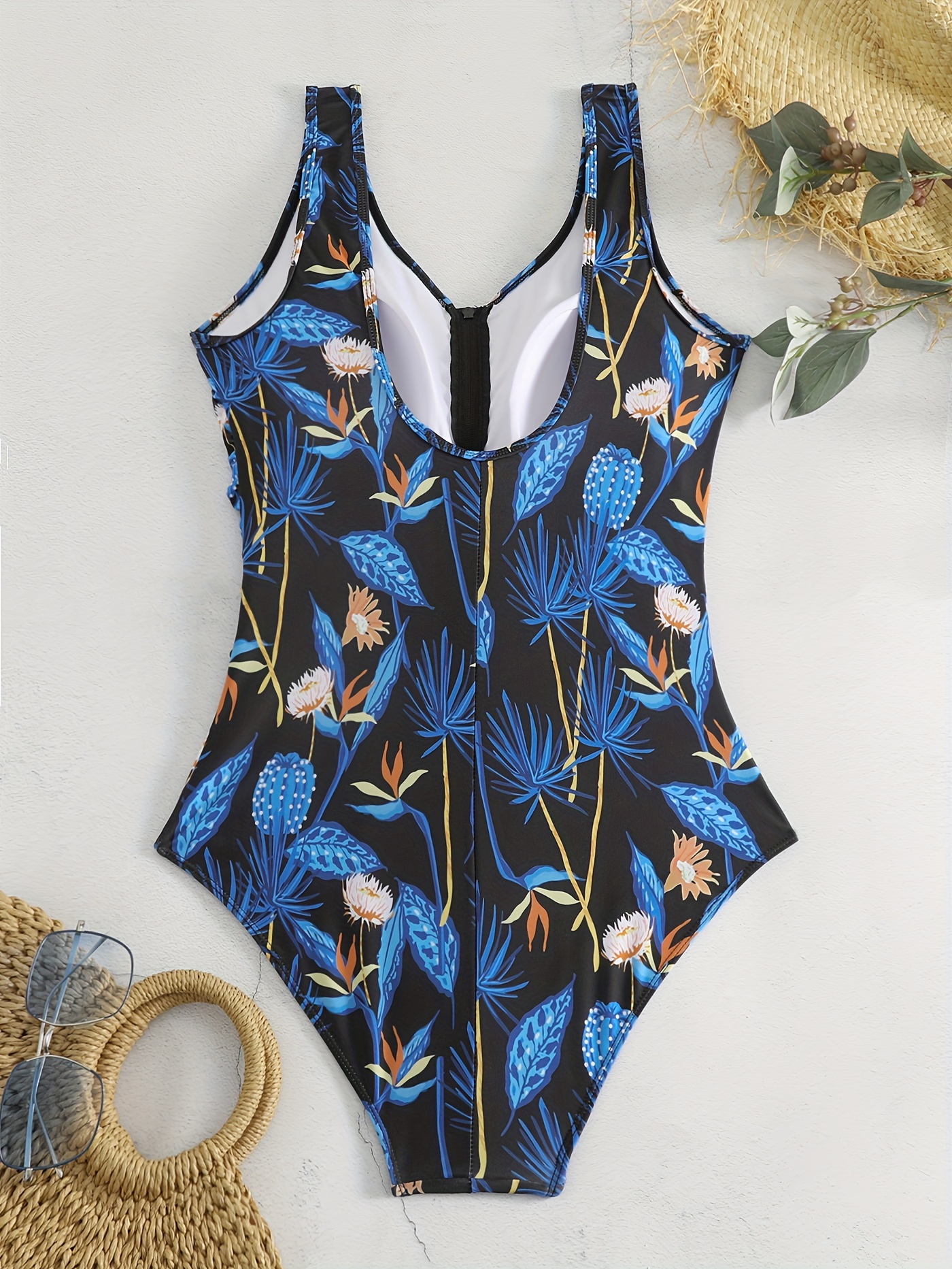 Plus Size Boho Swimsuit Women's Plus Tropical Print Zipper - Temu